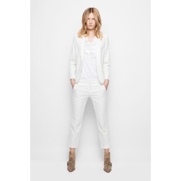ZADIG & VOLTAIRE Posh Flower Deluxe Pants Womens S White Jacquard Straight Crop - Picture 1 of 15